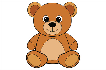 Naklejka premium brown teddy bear sits on a white background, toy, cartoon, bear vector, silhouette.
