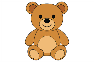 brown teddy bear sits on a white background, toy, cartoon, bear vector, silhouette.