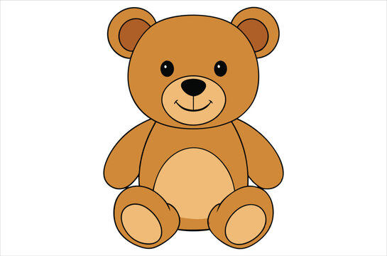 Naklejki brown teddy bear sits on a white background, toy, cartoon, bear vector, silhouette.