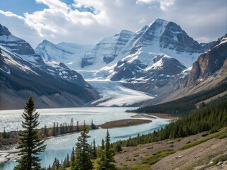 mountain, mountains, landscape, snow, forest, lake, nature, sky, canada, peak, winter, tree, alps, view, water, valley, travel, park, trees, glacier, scenic, summer, national, cloud, alpine