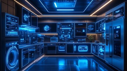 Obraz premium Digital technology in futuristic kitchen design for modern homes