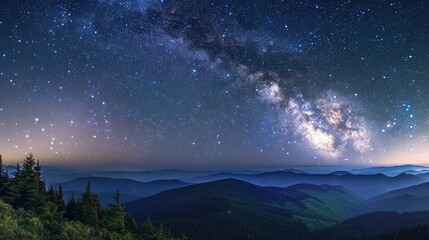 Majestic Milky Way galaxy over mountain range at night.