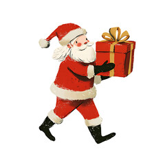 Santa Claus brings presents and gifts, cartoon character in white background