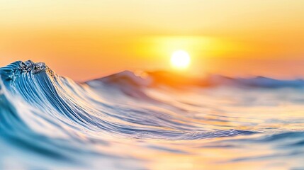 Stunning seascape with gentle waves and a vibrant sunset over the horizon.