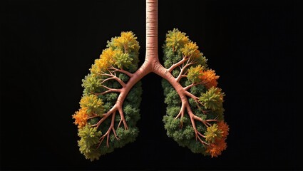 Forest shaped like human lungs, nature's vital organ, transforms carbon dioxide to oxygen. Essential for life, it's Earth's breathing apparatus
