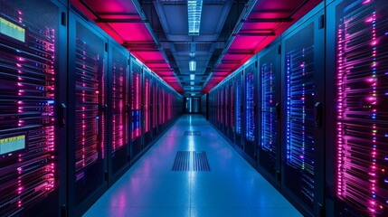 Fototapeta premium サーバールームの長い廊下3