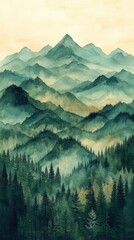 Fototapeta premium majestic mountains with a soft gradient of green and blue