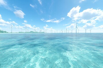 Obraz premium A wind turbines standing tall in the open water. Generative AI