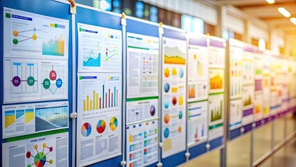 Distant blur of colorful posters and diagrams highlighting scientific concepts, blur, colorful, posters, diagrams