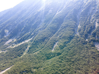 Fototapeta premium Aerial view of Pirin Mountain near Muratov peak, Bulgaria