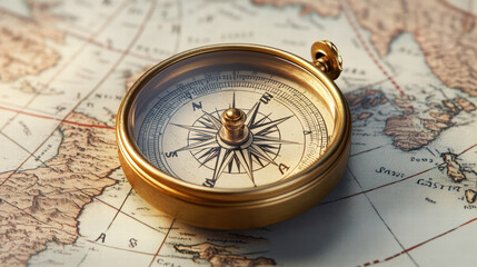 A vintage pocket watch with intricate mechanical details rests on an antique map generative AI
