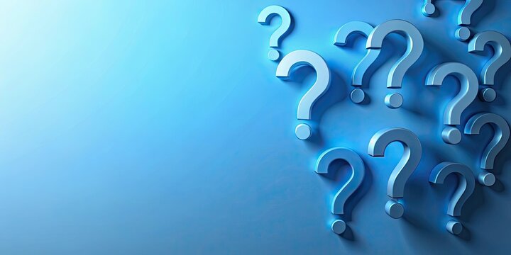 Question marks on a gradient blue background , confusion, uncertainty, unknown, concept, curiosity, puzzlement