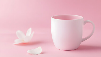 Fototapeta premium Plain White Coffee Mug on Soft Pink Background for mockup