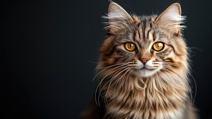 Fototapeta premium A majestic cat with stunning golden eyes and fluffy fur, perfect for pet lovers.