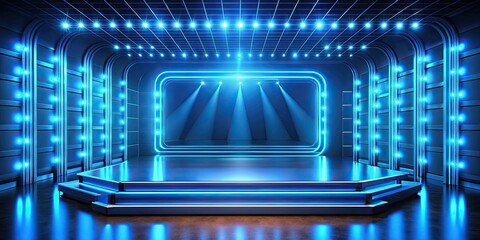 Obraz premium Futuristic blue stage with glowing neon lights, futuristic, stage, blue, glowing, neon lights, technology, modern