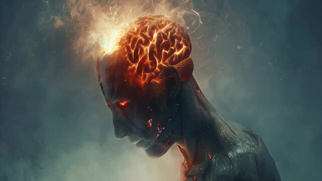 Neuroleptic Malignant Syndrome: The Muscle Rigidity and Hyperthermia - Picture a person with a highlighted brain showing effects of neuroleptic medication, experiencing muscle rigidity and high fever