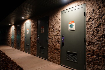 Outside Bathroom shower doors for male and female use during the night. 