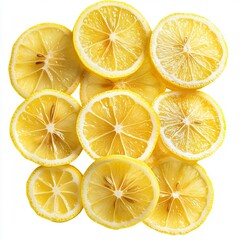 Slices of Lemon Fruit with Yellow Pulp and White Background