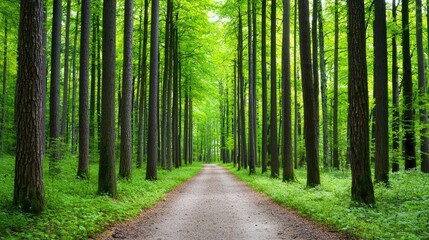 Obraz premium A tranquil pathway through a lush green forest, inviting nature lovers to explore.