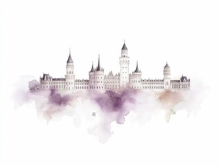 Obraz premium Whimsical watercolor of enchanting medieval castles evoking a sense of magical and dreamlike travel destinations The style and subtle color palette create a captivating and atmospheric scene