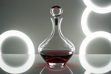 Stylish Elegant Wine Decanter Top View on Bright White Background