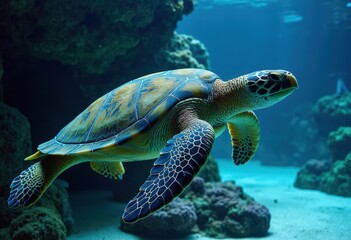 Obraz premium Sea Turtle Underwater, Vibrant Colors 