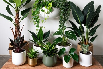 Obraz premium Vibrant Tropical Plant Collection Featuring Philodendron Dracaena Ivy Palm and Monstera