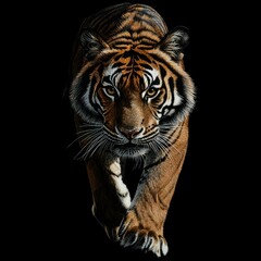 Obraz premium A Tiger Walking Towards the Viewer, with a Focused Expression