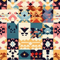 Fototapeta premium Geometric patchwork, colorful, textured textile pattern.
