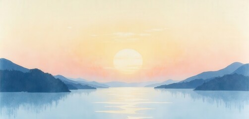 Obraz premium Sunset Over Serene Lake and Mountains 