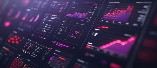 Obraz premium Stylized digital dashboard for a presentation, showing charts, graphs, and timeline analysis for business education, modern UI 