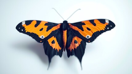 Naklejka premium A butterfly with orange and black wings is sitting on a white background