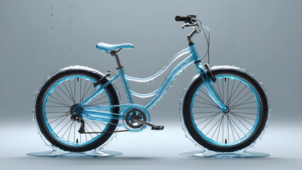 Fototapeta premium Blue bicycle in water droplets