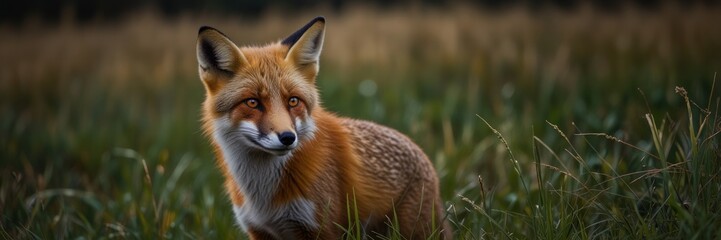 Obraz premium Red Fox Amidst Tall Grass In A Field