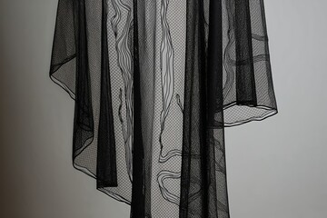 Ethereal Black Mesh Layered Design with Outlined Detailing