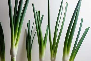 Vibrant Organic Green Leeks Against a Clean White Background