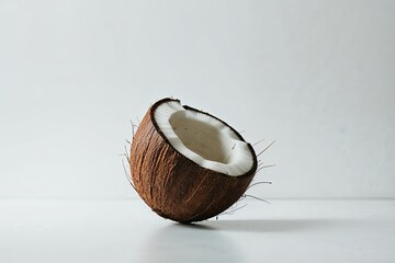 Coconut Slice Falling Against Clean White Background