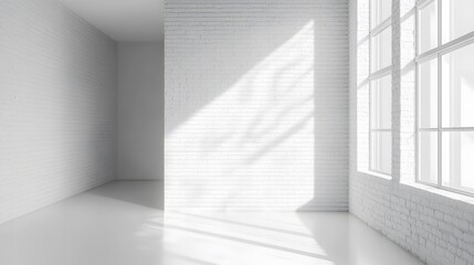 Obraz premium White Brick Wall Room With Large Window Sunlight