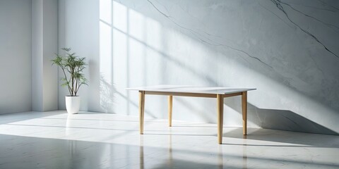 Obraz premium Luxury White Marble Table with Natural Light for Product Placement in Modern Minimal Aesthetic Interior Design, Ideal for Beauty Cosmetics Display and Photography