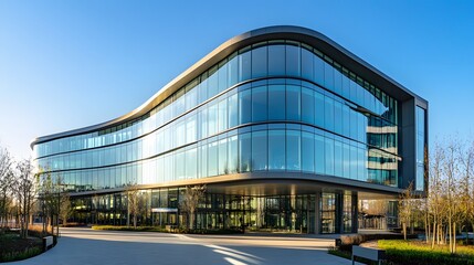 Modern Glass Office Building Under a Clear Sky