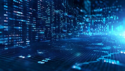 Obraz premium Digital Matrix: Abstract Blue Data Stream Tunnel 