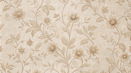 Elegant Embossed Floral Wallpaper Design Featuring Intricate Stems and Delicate Blooms in a Beige Tone