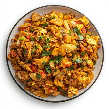 plate with kottu roti isolated on white background