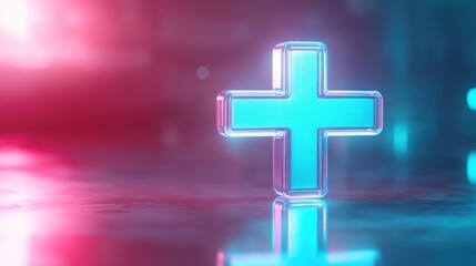 Obraz premium Medical cross icon with holographic glow, sleek and modern 