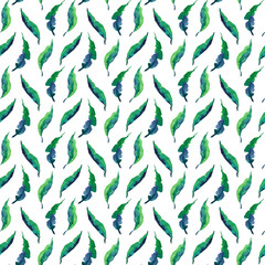 Blue floral watercolor seamless pattern for printing. Intertwining leaves and branches hand drawn. Nature botanical background design for fabric, textile, print, cover, banner and invitation.
