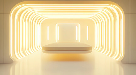 Obraz premium Digital Tech Exhibit in a Floating Capsule with Futuristic Displays and Cutting-Edge Innovation