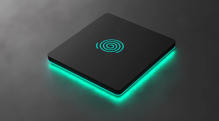 Detailed Shot of a Sleek Black Microchip Illuminated with Cutting-Edge Technology