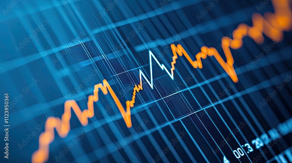Aufkleber close-up of a stock market chart displaying fluctuating prices and trends.
