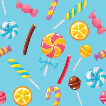 Seamless pattern background design, candy, lollipop, colorful, sweet, tasty, yummy, delicious, sugar, carramel vector art illustration design