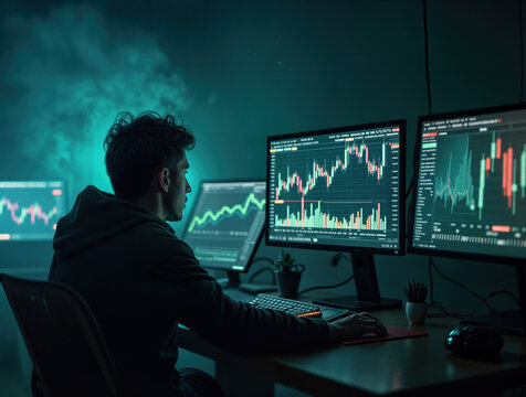 Faszination Kryptomarkt - Trader im Fokus vor dynamischen Kursentwicklungen von Kryptowährungen